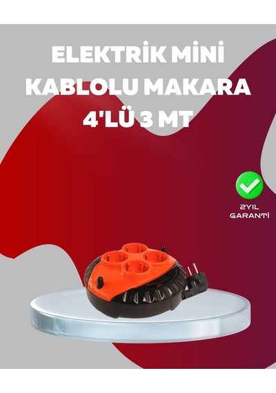 3 Metre Kablolu 4 Lü Kırmızı Priz Makara 1