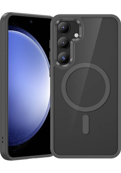 Galaxy S25 Kılıf M-safe Şarj Uyumlu Şeffaf Arka Yüzey Benks Magclap Tpu Çerçeve Kapak Gri