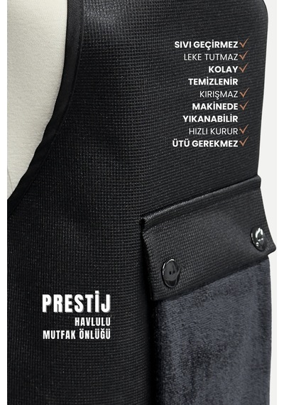 Prestij Sıvı Geçirmez Su Geçirmez Mutfak Önlüğü Siyah
