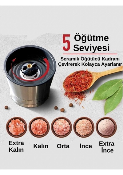 Metal Başlıklı Karabiber Seramik Değirmen Öğütücü 200gr Cam Turuncu Diğer