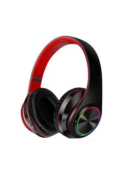 Kablosuz Kulaklık Bluetooth Mikrofonlu Kulaküstü Kulaklık Led Işıklı Katlanabilir Siyah-kırmızı