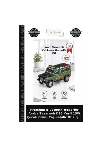 Premium Bluetooth Hoparlör Araba Tasarımlı D95 Yeşil 15w Çocuk Odası Taşınabilir Ofis İçin