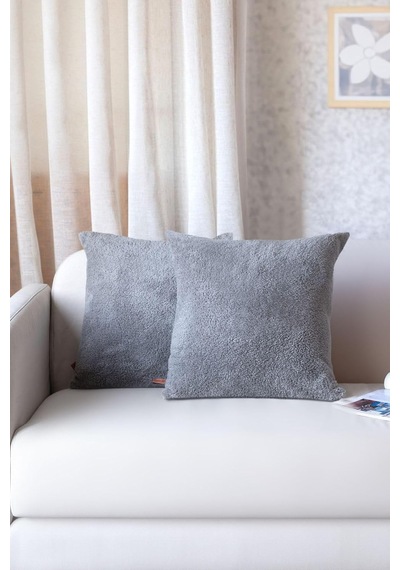 İskandinav Bohem 2 Li Teddy Puffy Kırlent Kılıfı 43x43 Cm Gri Genel