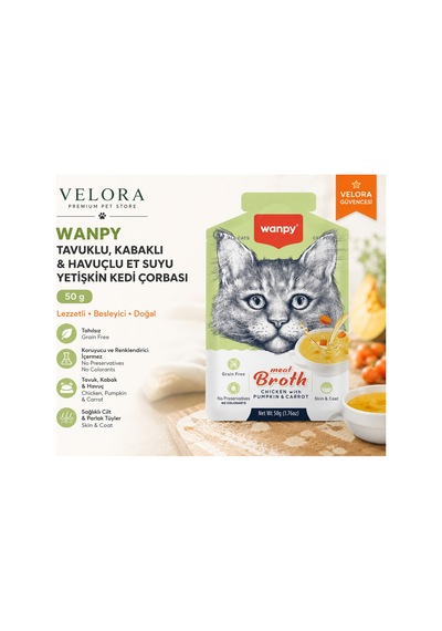 Wanpy Tavuklu Kabaklı Havuçlu Kedi Çorbası 50 Gr - Tahılsız Sıvı Kedi Ödülü Ve Ek Besin - 885813915