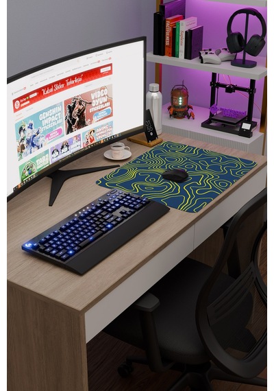 Sarı Lacivert 48x40 Xl Taraftar Gaming Oyuncu Mouse Pad Kaymaz Taban Büyük Fare Altlığı Topography