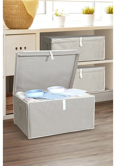 3'li Set Kapaklı Çok Amaçlı Hurç Saklama Kutusu Organizer Mega 60 X 40 X 30 Cm Gri Gri