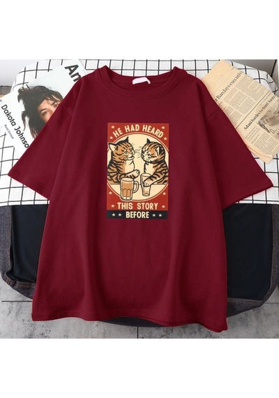 Flood Of Style Erkek Bordo He Had Heard Baskılı Oversize Bisiklet Yaka Tshirt