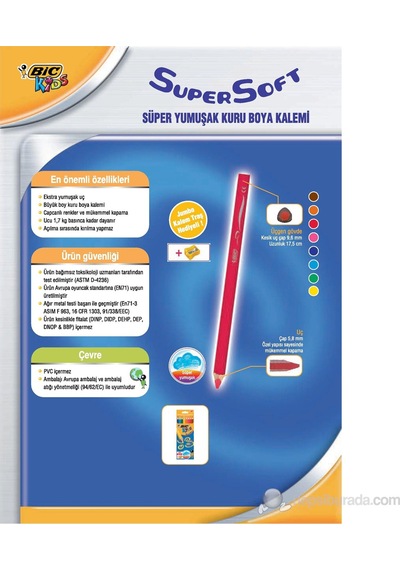 Bic Kids Supersoft Jumbo Kuru Boya Kalemi 8 Renk + Jumbo Kalemtraş