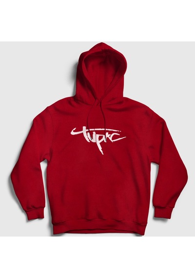 Presmono Unisex Logo Tupac Shakur Kapüşonlu Sweatshirt Kırmızı