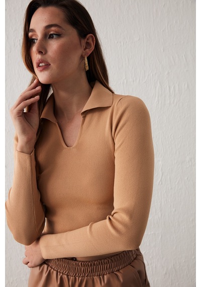 Sateen Polo Yaka Triko - Bisküvi-132060 Bisküvi