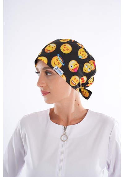 Siyah Emoji Desenli Tesettür Doktor Hemşire Hastane Aşçı Cerrahi