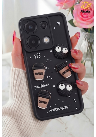 Fibaks Redmi Note 13 Pro 4G Uyumlu Kılıf Kamera Korumalı Coffee Kurabiye Figürlü Yumuşak Silikon Kapak