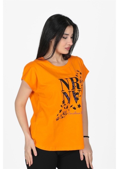Nrnv Baskılı Kesik Kol Tshirt Oranj-oranj Turuncu