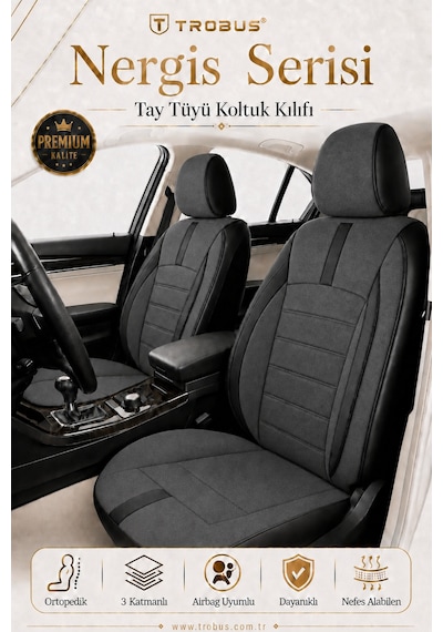 Renault Clio 5 2020 Ve Sonrası Uyumlu Nergis Serisi Füme Siyah Oto Koltuk Kılıfı