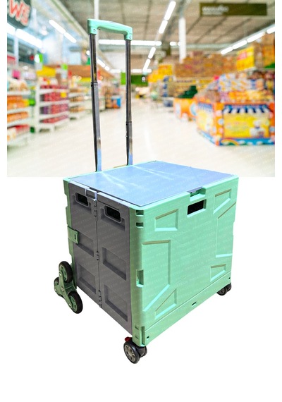 Merdiven Çıkabilen Katlanabilir Tekerlekli Süpermarket Alışveriş Sepeti Bagaj Sandık Arabası