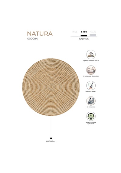 Natura El Dokuma Jüt Bohem Tarz Otantik Salon Oturma Odası Koridor Yatak Odası Natural Halı 00008a Naturel