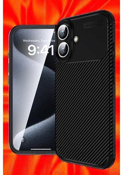 Apple Uyumlu iPhone 16 Kılıf Kamera Korumalı Darbe Emici Karbon Fiber Desenli Kapak