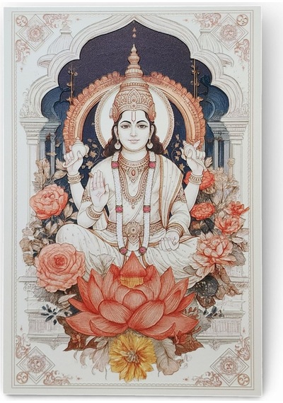 Lord Vishnu Ahşap Tablo - Hinduizm & Yoga Sunak Dekoru - 16x24 Cm Özel Baskı Spiritüel Sanat