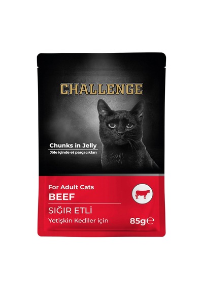 Sığır Etli Yetişkin Kedi Maması Pouch, Jöle İçinde Et Parçacıklı Yaş Kedi Maması, 85 Gr