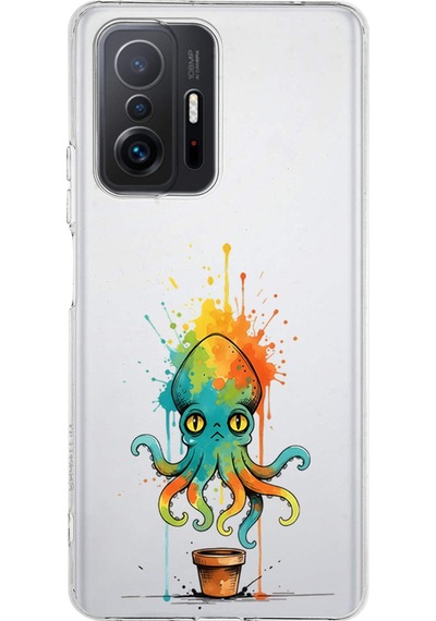 Xiaomi Mi 11t Pro İle Uyumlu Splash Ahtapot Tasarımlı Şeffaf Silikon Kılıf Şeffaf