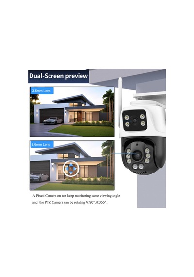 6mp Dual-lens Ptz Cctv Güvenlik Kamerası Aı İnsan Algılama Ip66 Su Geçirmez H.265 360 Görüş Beyaz