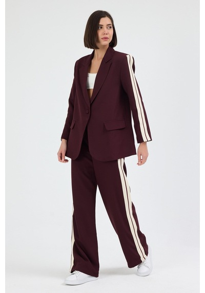 Diemmood Kadın Yan Şerit Detaylı Oversize Blazer Ceket & Palazzo Mürdüm Takım Mor