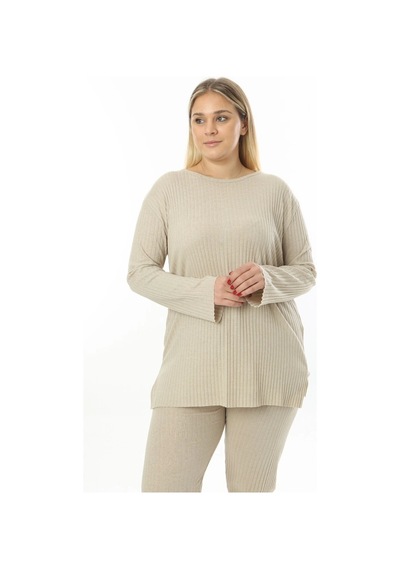 Modasehle Büyük Beden Uzun Kollu Yüksek Bel Beli Lastikli Yırtmaçlı İnce Pijama Takım Uzun-krem Modasehle Büyük Beden Uzun Kollu Yüksek Bel Beli Lastikli Yırtmaçlı İnce Pijama Takım Uzun-krem