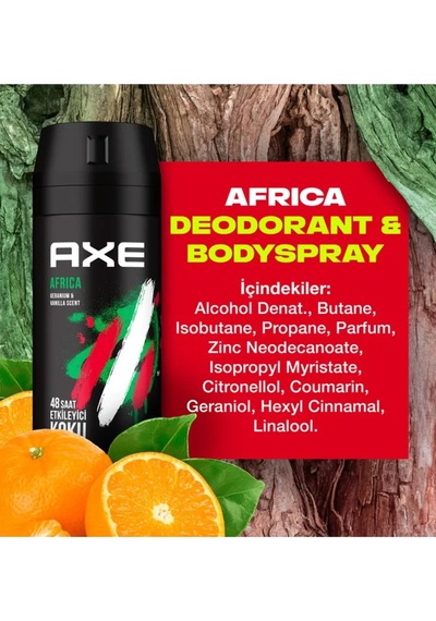Tedar 2 Adet Axe Africa Erkek Deodorant Sprey 150 Ml Najmaddin Amber