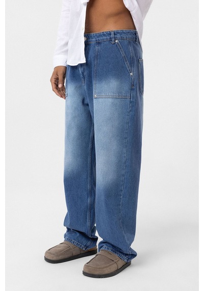 Vamos Cep Detaylı Baggy Fit Jean Mavi