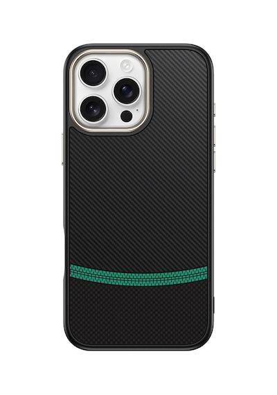 Goocamp Apple iPhone Uyumlu 16 Pro Max Kılıf M-safe Şarj Özellikli Karbon Fiber Görünümlü Antina Siyah-yeşil