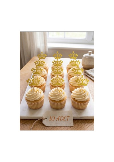 Taç Gold Sarı Simli Cupcake Kürdanı Doğum Günü Parti Ve Pasta Süsü 10 Lu 5cm