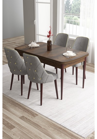 Canisa Tia Serisi 80x132 Açılabilir Mdf Mutfak Masası Takımı Barok Desen Masa 4 Gri Sandalye Masa Barok Ahşap Desen Sandalye Gri Canisa Tia Serisi 80x132 Açılabilir Mdf Mutfak Masası Takımı Barok Desen Masa 4 Gri Sandalye Masa Barok Ahşap Desen Sandalye Gri