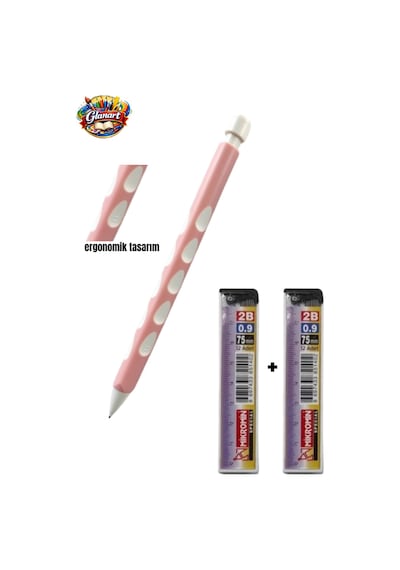 Ergonomik Tasarımlı 0,9 Mm Uçlu Kalem Seti 1 Adet Kalem , 2 Adet Uç Set Pembe
