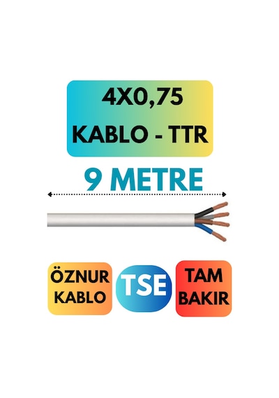 Öznur 4x0,75 Ttr Kablo Metre Seçenekli Beyaz - 9 Metre