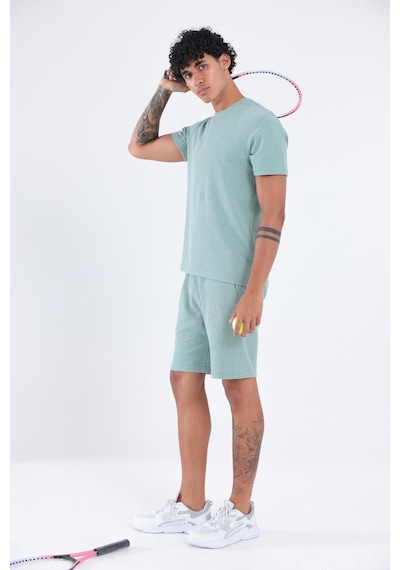 Rowinger Waffle Dokulu Nakış Logo Detaylı Oversize Erkek T-shirt Çağla