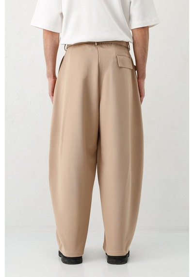 Vamos Barrel Fit Tailored Fit Kemerli Pantolon Bej