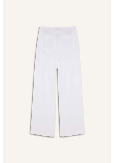 DeFacto Wide Leg Çift Cepli Yüksek Bel Geniş Paça Beyaz Palazzo Pantolon F2662AX25SMWT34