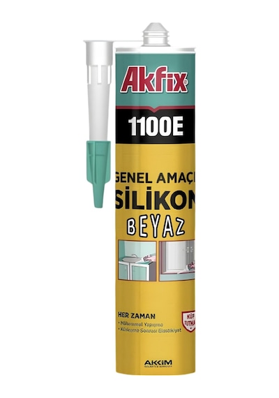 Beyaz Genel Amaçlı Silikon Yapıştırma Sızıntı Önleyici Dolgu Silikonu Akfix 1100e 280 Gr 1 Adet
