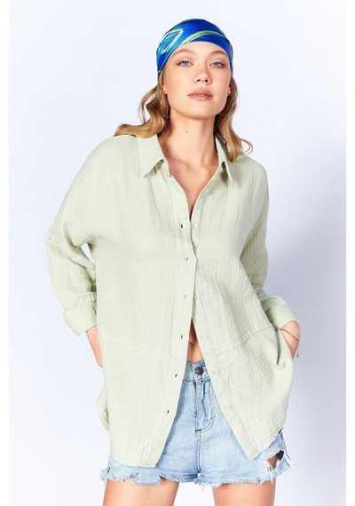 Manche Müslin Uzun Yıkamalı Oversize Rahat Kalıp Parçalı Kadın Düz Basic Gömlek Çağla Mks166905-01 Manche Müslin Uzun Yıkamalı Oversize Rahat Kalıp Parçalı Kadın Düz Basic Gömlek Çağla Mks166905-01