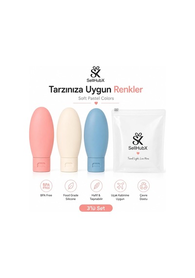 3'lü Silikon Seyahat Şişesi Seti 60 Ml Bpa Free Sızdırmaz Seyahat Boy Şampuan, Losyon Ve Kozmetik Taşıma Şişesi