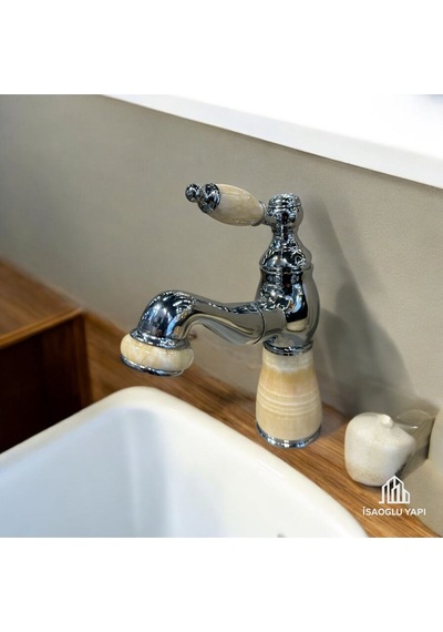 İsaoğlu Yapı Krom Lavabo Bataryası Bal Mumu Tasarım Mermerli Lavabo Armatür Pirinç Paslanmaz Uzayabilen Sistem Gümüş