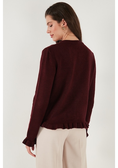 Lela Premium Pile Detaylı Regular Fit Yuvarlak Yaka Triko Bayan Hırka 680Hi00038 Bordo