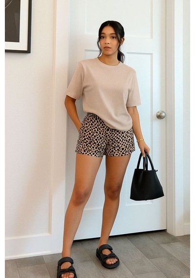 Düz Oversize Unisex Tişört Yb4 Bej