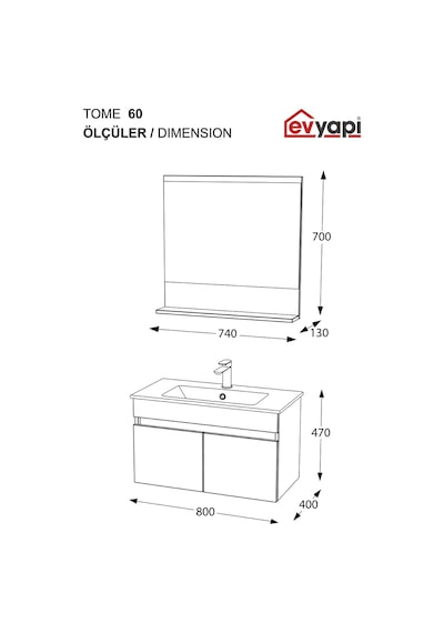 Biani Tome 80 Cm Banyo Dolabı Renk Mat Gri