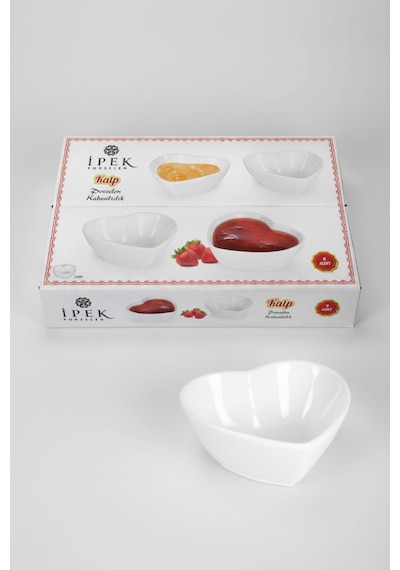 6 Kişilik Kalp Tasarımlı Küçük Sunumluk Reçellik 6'lı Kase Takımı 7cm Beyaz