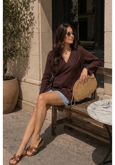 Bbbutikbasic Bağlamalı Müslin Kimono Ceket My3535 Kahverengi