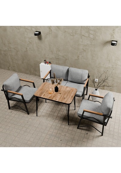 Mb Garden Furnıture Simetri Model, Balkon, Bahçe, Cafe, Metal Koltuk Takımı,bahçe Takımı,çay Seti, 2+1+1+masalı Süngerli Açik Gri