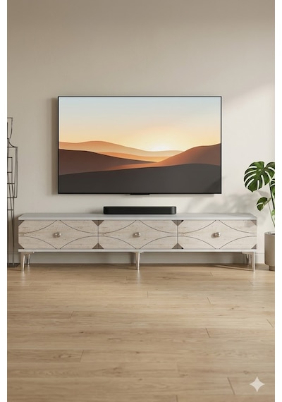 Tsa1897bts Alfa Tv Sehpası Beyaz-traverten-silver 180cm