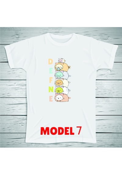 Penguen Karakterli Çocuklara Özel İsim Baskılı Tshirt , Beyaz