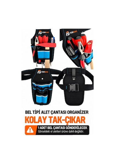 Hırdavat Çantası Bel Çantası,alet Takım Çantası Kemer Klipsli Plastik Korumalı 8 Bölmeli 26x17x7